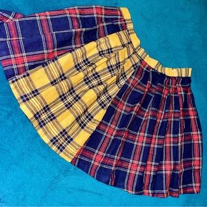 Plaid pleated Skirt - Multicolor patchwork